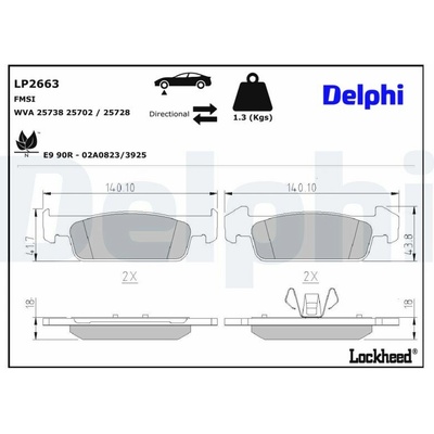 DELPHI Sada brzdových platničiek kotúčovej brzdy LP2663