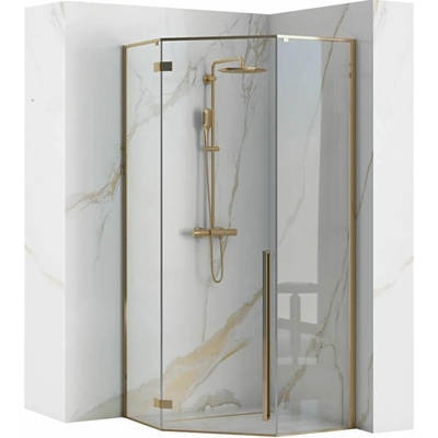 Rea Diamond, sprchovací kút 90x90 cm + čierna sprchová vanička, zlatá lesklá, KPL-14904
