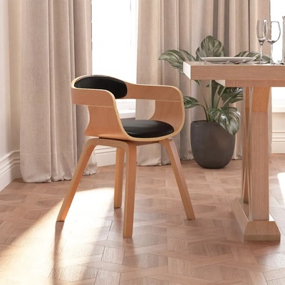 vidaXL Трапезен стол, черен, извито дърво и изкуствена кожа (3092373)