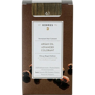 Korres Argan Oil permanentná farba na vlasy s arganovým olejom 6.1 Ash Dark Blonde 50 ml
