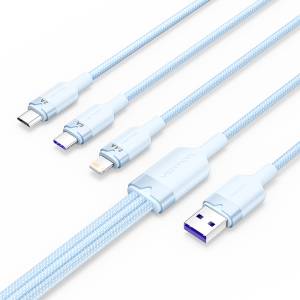 Vention USB-A 2.0/M - USB-C/Lightning/Micro USB-B, 1.5m, (blue, 6A, 3in1), кабел