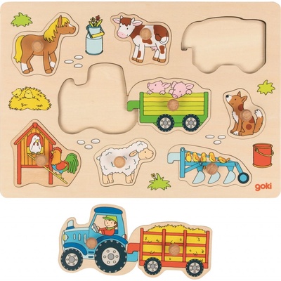 Goki puzzle vkládací traktor s vlečkou 9 ks