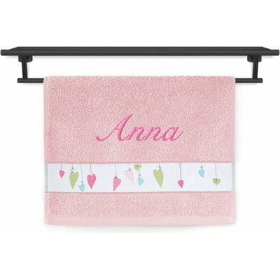 Povlečení Plus malý ručník se jménem na přání 30 x 50 cm barevná srdíčka světle růžová