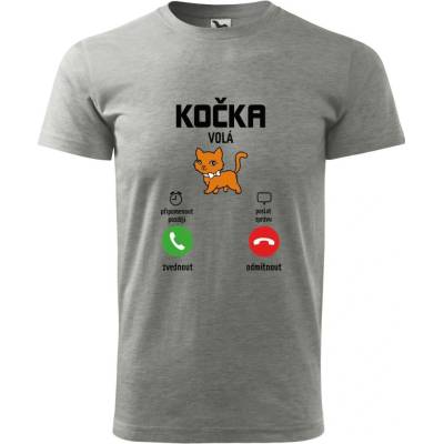 Dobrý Triko pánské tričko Kočka volá Tmavě šedý melír
