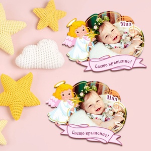 Art gift Магнит за кръщене със снимка - Ангелче