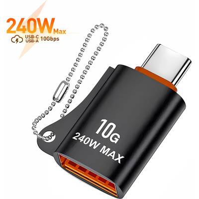 Techsuit - Премиум OTG адаптер HyperPort (A1) - USB 3.0 женски към Type-C мъжки, 10Gbps, 240W, алуминиева сплав - черен / оранжев
