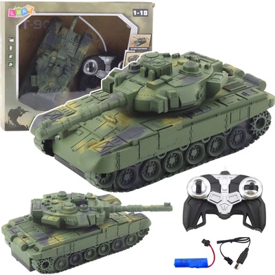 Lean Toys 28922 Vojenský tank T90 RC svetlá a zvuky, zelený 1:18