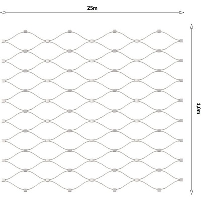 Lanková sieť, 1 x 25 m, oko 60 x 104 mm, ø 2 mm, AISI 316