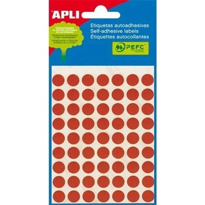 APLI Etikety, okrúhle, priemer: 10 mm, ručne popisovateľné, farebné, APLI, červené, 315 etikiet/bal