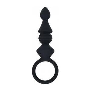  Ribbed Silicone Anal Probe with Loop - Black
