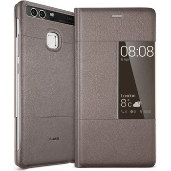 Huawei Flip Case with Window - оригинален кожен калъф с отвор за дисплея за Huawei P9 Plus (кафяв)