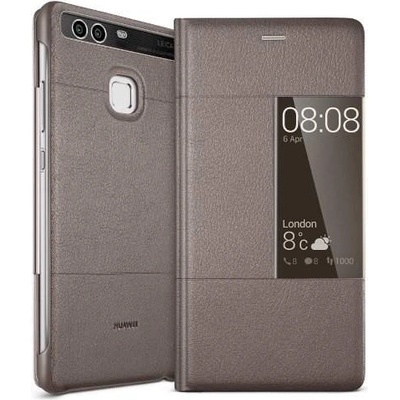 Huawei Flip Case with Window - оригинален кожен калъф с отвор за дисплея за Huawei P9 Plus (кафяв)