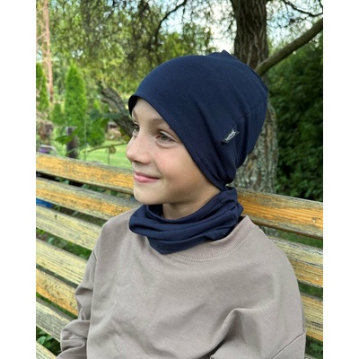 Jožánek Detská čiapka bavlnená obojstranná čierna tmavomodrá