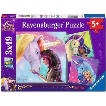 Ravensburger Пъзел Ravensburger от 3 x 49 части - Академия за Еднорози (12004163)