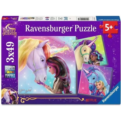 Ravensburger Пъзел Ravensburger от 3 x 49 части - Академия за Еднорози (12004163)