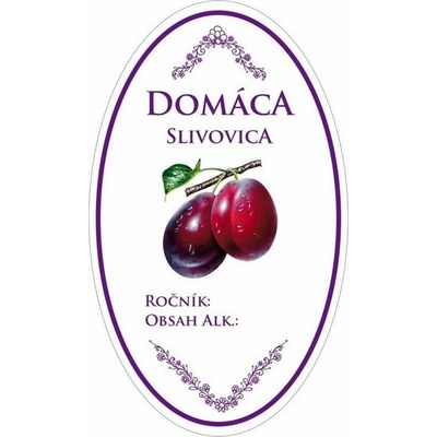 Samolepky na fľaše Domáca Slivovica, oválne biele, 16 ks