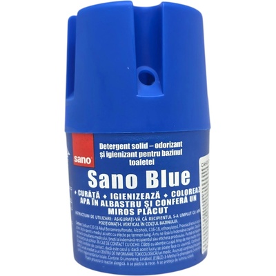 Sano blue - твърд препарат за тоалетно казанче, ароматизиращ и почистващ блок