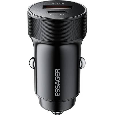 ESSAGER PD 30W зарядно за кола, USB-A, Type-C, алуминий - черен/сив