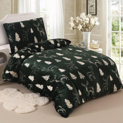 Jahu obliečky René 100% polyester 230 g/m2 mikroflís vianočný les zelená biela 140x200 70x90