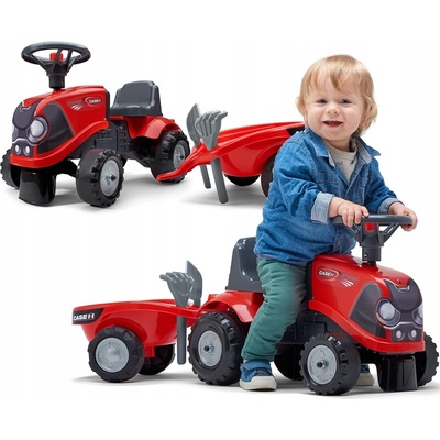 FALK 238C Baby Case IH červený s vlečkou a lopatkou s hrabličkami