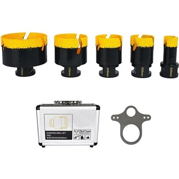 UNI Боркорони диамантени, за гранитогрес, порцелан, фаянс, 20-68 мм, m14, шаблон за структура, 6 части, куфар (rv10218)