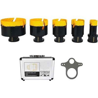 UNI Боркорони диамантени, за гранитогрес, порцелан, фаянс, 20-68 мм, m14, шаблон за структура, 6 части, куфар (rv10218)