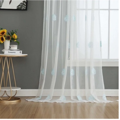 Дрейпари БГ Готово перде с флорална бродерия, серия "Флоренция" с пришита ширит лента за релса и гайки за тръбен корниз, размер 245x200см. код-2023200-04