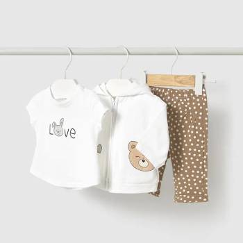 Mayoral Анцуг с качулка, тениска и панталон в бежов цвят за бебе момиче Майорал