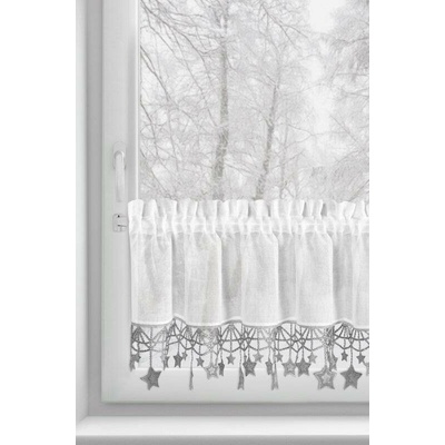 Takoy Vitrážová záclona 150x30 cm bílo-stříbrná zdobená hvězdičkami-HF-473431 | 150 x 30 cm