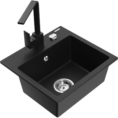 Mexen Milo мивка от гранит с 1 камера и кухненски смесител Rita, черен - 6505-77-670300-70 (6505-77-670300-70)
