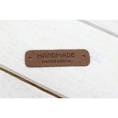 Pro Háčkování Koženková cedulka Hand Made - Limited edition - 15x55 mm hnědá