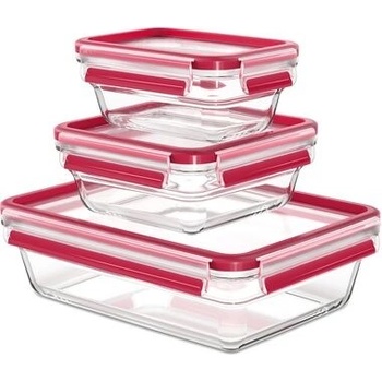 Emsa Clip & Close Sklenené krabičky na potraviny červená 0,45 l 0,8 l 2 l