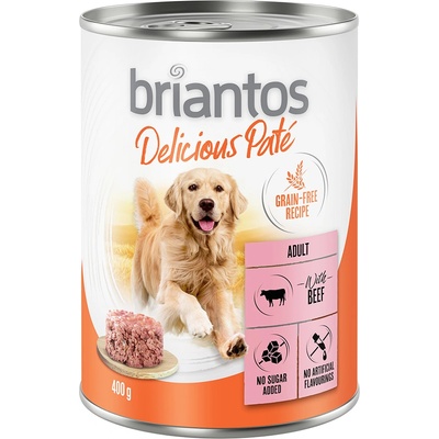 Briantos 6x400г Delicious Paté Briantos, консервирана храна за кучета - говеждо