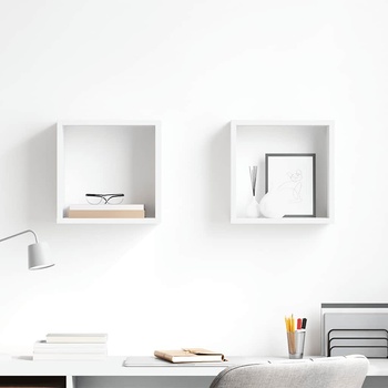 vidaXL Стенни кубични рафтове, 2 бр, бели, 30x15x30 см (806998)