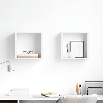vidaXL Стенни кубични рафтове, 2 бр, бели, 30x15x30 см (806998)