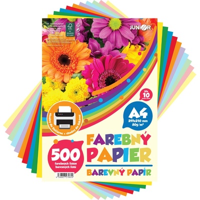 JUNIOR Barevný papír A4 80g 500 listů/10 barev