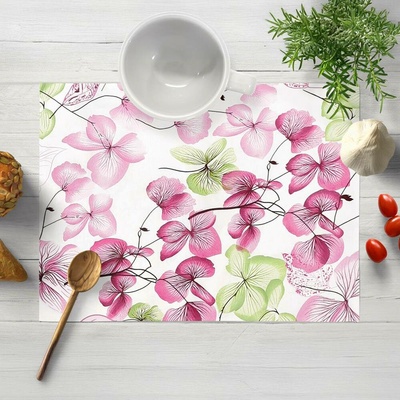 Biante bavlna prostírání Sandra SA-366 Růžovo-zelené květy na bílém 30x40cm