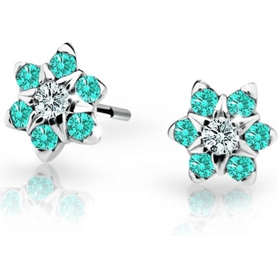 Danfil dětské náušnice kytičky C2152 z bílého zlata s kamínky Mint Green zapínání balónek