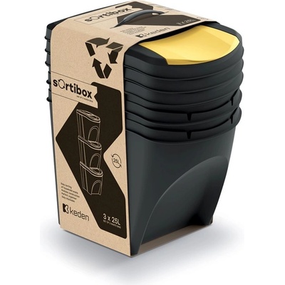 Prosperplast Sada 3 odpadkových košů SORTIBOX - 3 x 25 l - recyklovaná černá