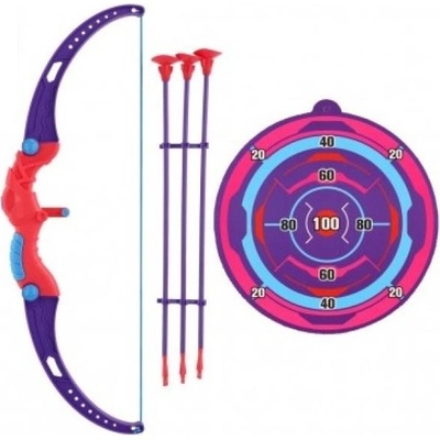 Teddies Luk 56cm + šípy s přísavkami 3ks plast + terč růžovofialový v krabici 58x22x5cm