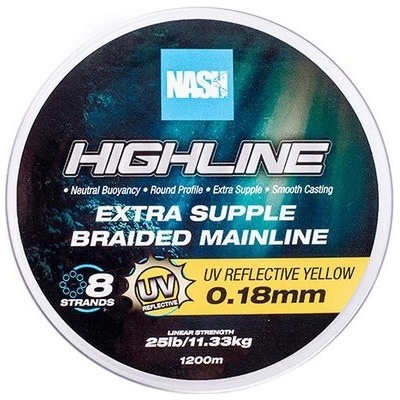 NASH Pletená šnúra Highline Extra Supple Braid UV Yellow 1200 m 0,18 mm 11,33 kg