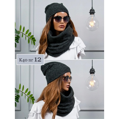 Fashionweek Moderni zimní set čepice a šála FAN01/K40 grafitová