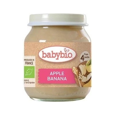 Bebybio Био Плодово пюре - Ябълка и Банан (4+ месеца) - 130г - Babybio