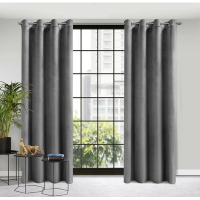 Eurofirany Designová závěs Rosa z jemného sametu - 140x250 cm - šedý uchycení dekorativní kroužky