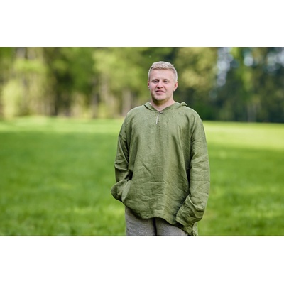 Nelly lněná ležérní košile s kapucí khaki