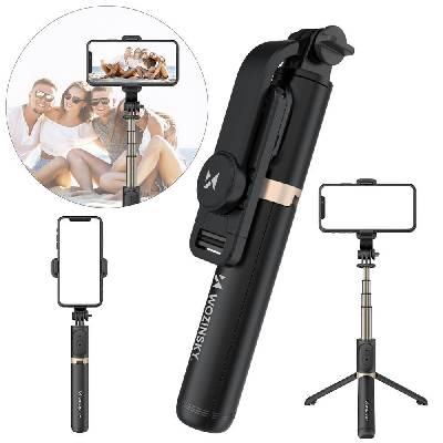 Selfie Stick Telescopic Tripod with Bluetooth Remote - разтегаем безжичен селфи стик и трипод за мобилни телефони (черен)