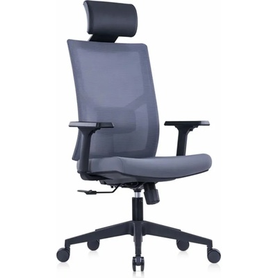 Ергономичен стол RFG Snow Black HB, дамаска и меш, Multi-function механизъм, до 120 kg, светлосива седалка, светлосива облегалка