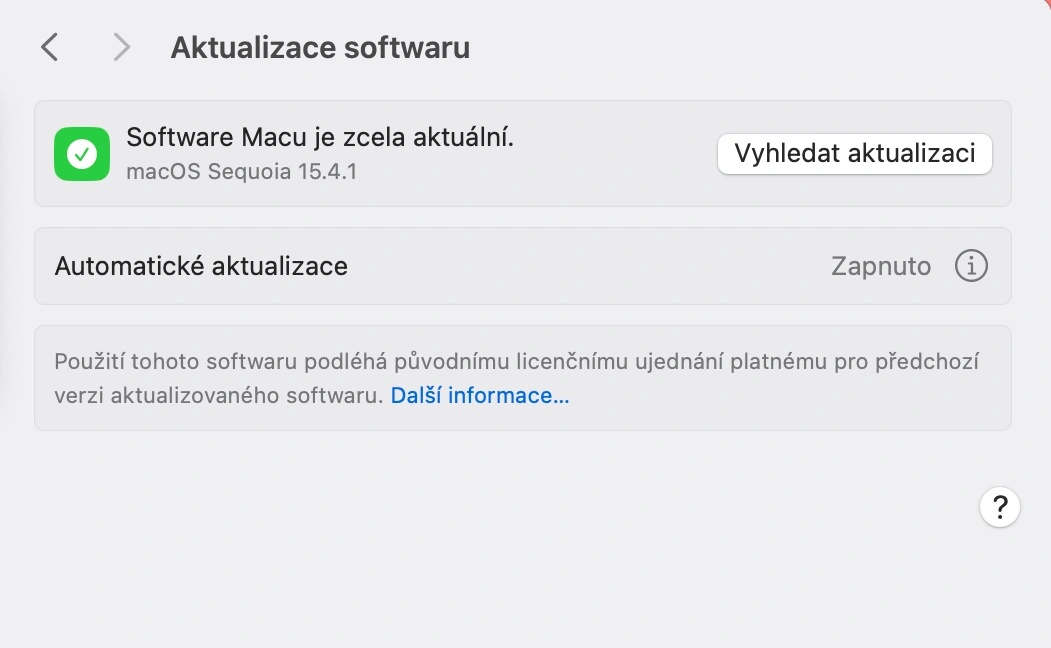 Screenshot Aktualizace v macOS