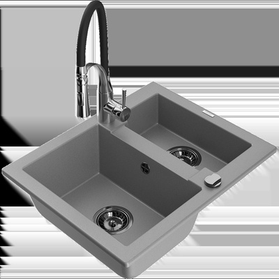 Carlos гранитна мивка с 1, 5 камери с кухненски смесител Aster, сив - 6518-71-73450-07-B (6518-71-73450-07-B)