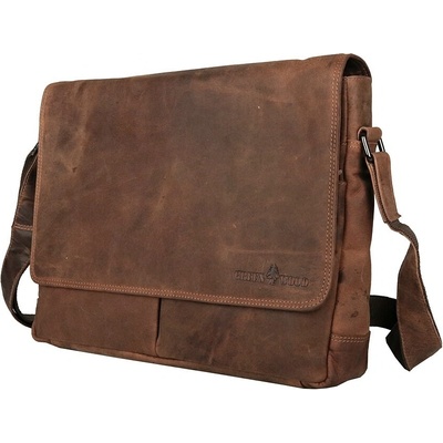 GreenWood Dvouddílová velká kožená hnědá crossbody taška no. 117